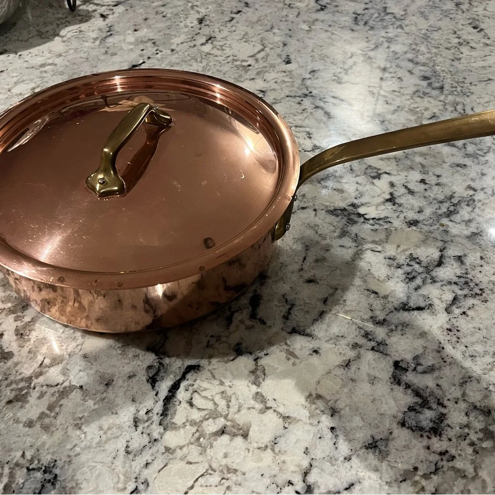 Williams Sonoma Copper Saucepan with Brass Handle